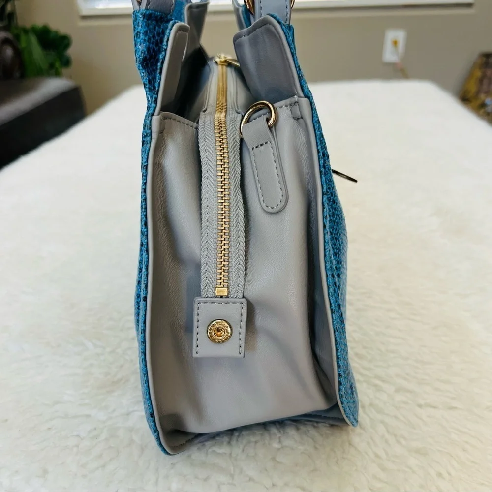 Lupuy Snakes Skin Print Blue/Gray Leather Handbag/Satchels Bag